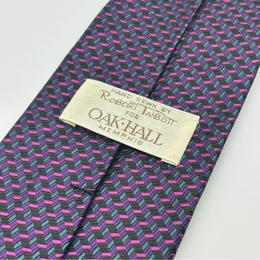 Oak Hall Geometric Design Silk Necktie Tie-Purple/Green/Black
